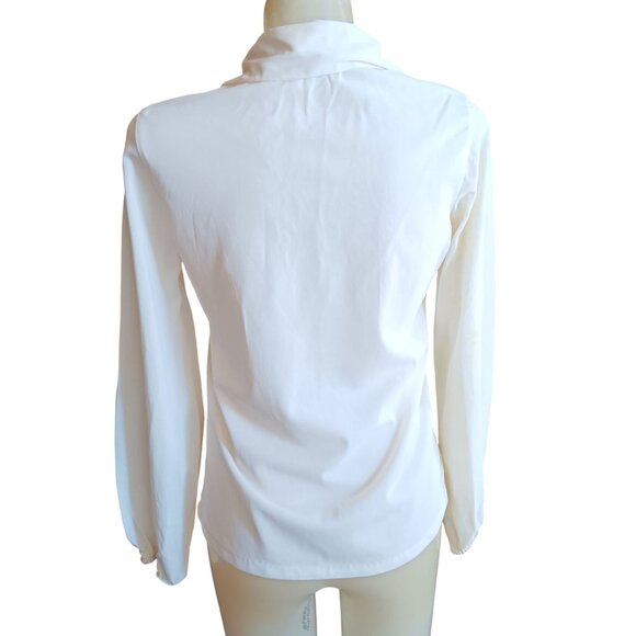 Small Vintage White Long Sleeve Blouse Tie Neck & Elastic Cuffs 1970's Boho 1OF1 - Picture 6 of 8